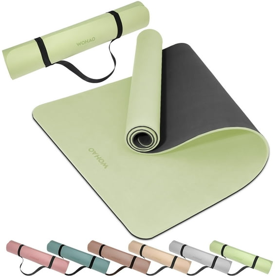 WOHAO 27.5" Extra Wide Yoga Mat – 1/3 Inch Thick with Strap, Non-Slip for Home & Travel,Gym & Outdoor (Green+Black)