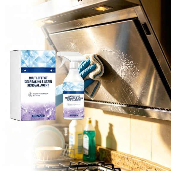 WOHAPY Upgrade 120ml Gentle Multi Effect Kitchen Cleaner, Heavy Grease Dissolving Agent for Range Hood Stove Cookware, Low Odor Oil Stain Remover