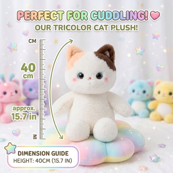 WOHAPY Upgrade 15.70In Tricolor Galactic Calico Cat Plush Toy, Ultra Soft Cloud-Like Stuffed Kitty, Cuddling Decor Gift for All Ages