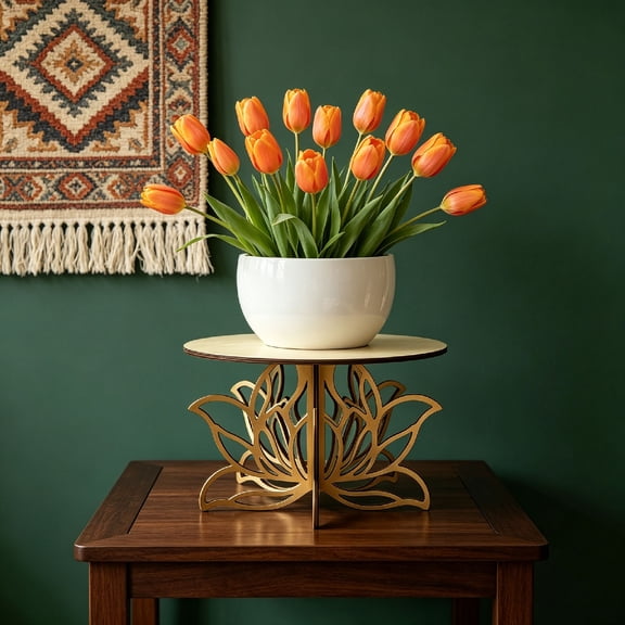 WOHAPY Upgrade Circular Wooden Plant Support Frame, Desktop Plant Holder, Decorative Plant Display Stand B