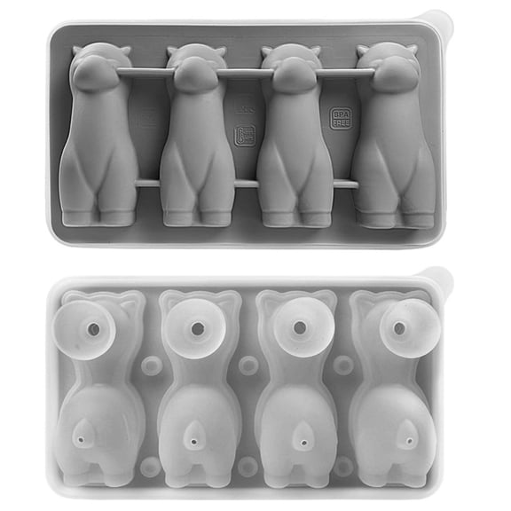 WOHAPY Upgrade Cute Ice Shaped Silicone Ice Trays, Food Grade Ice Mold, Reusable Ice Tray with Lid for Drinks Gray