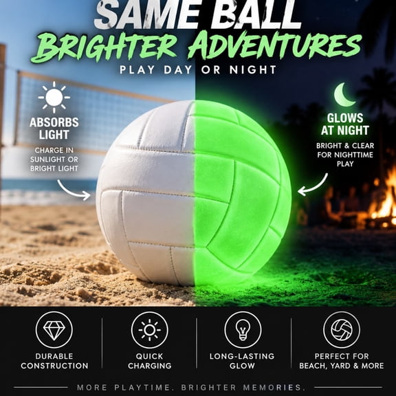 WOHAPY Upgrade In The Dark Beach Volleyball, Glowing Volleyball for Everyone, Light Up Pool and Backyard Game