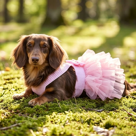 WOHAPY Upgrade Pet Dog Kitty Striped Dress, Cute Princess Skirt, for Small Dogs Cats, Multiple Sizes Pink L