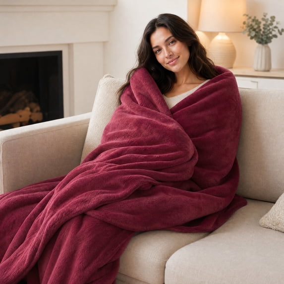 WOHAPY Upgrade Solid Fleece Blanket, Super Soft Warm Flannel Throw Rug, All-Season Sofa Bedding Portable Blanket L