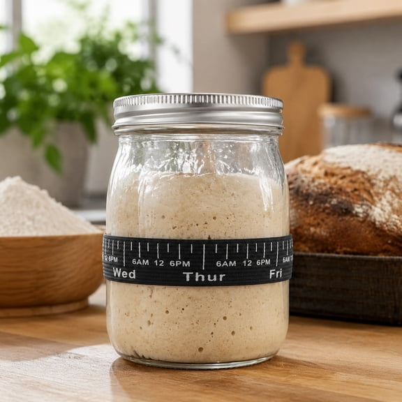 WOHAPY Upgrade Sourdough Timing Elastic Strap, Natural Linen Fermentation Jar Label, Reusable Hour Tracking Band for Bread Baking