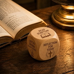 WOHAPY Upgrade Wooden Devotion Decision Dice, Engraved Scripture Prompt Dice, Lectio Divina Daily Bible Reflection Guide for Religious Use