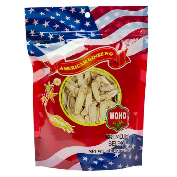WOHO Cultivated American Ginseng #1268 Slice Medium 8 oz Bag