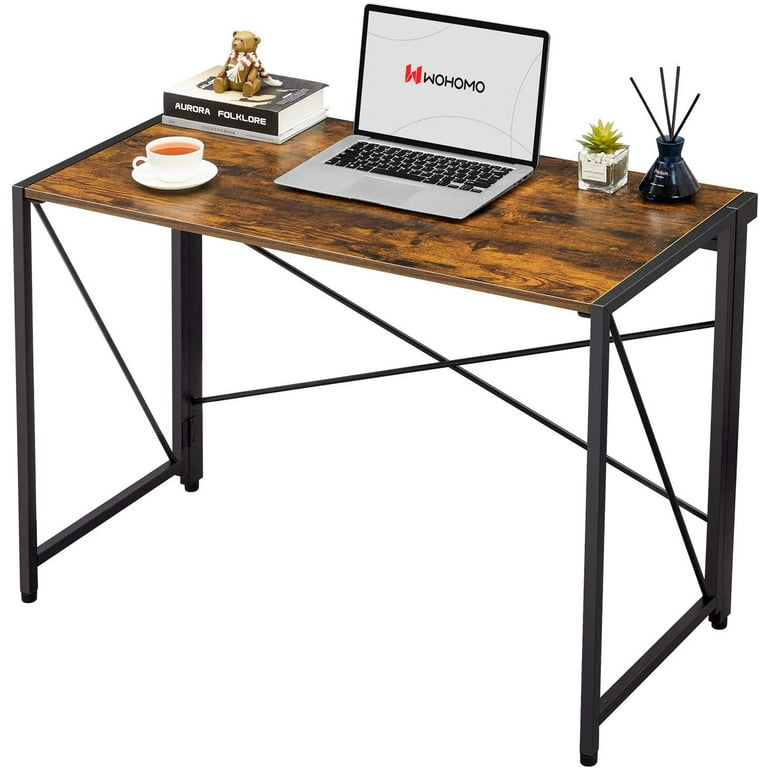 WOHOMO Modern Small Computer Folding Desk for Home Office, Rustic Brown, 39