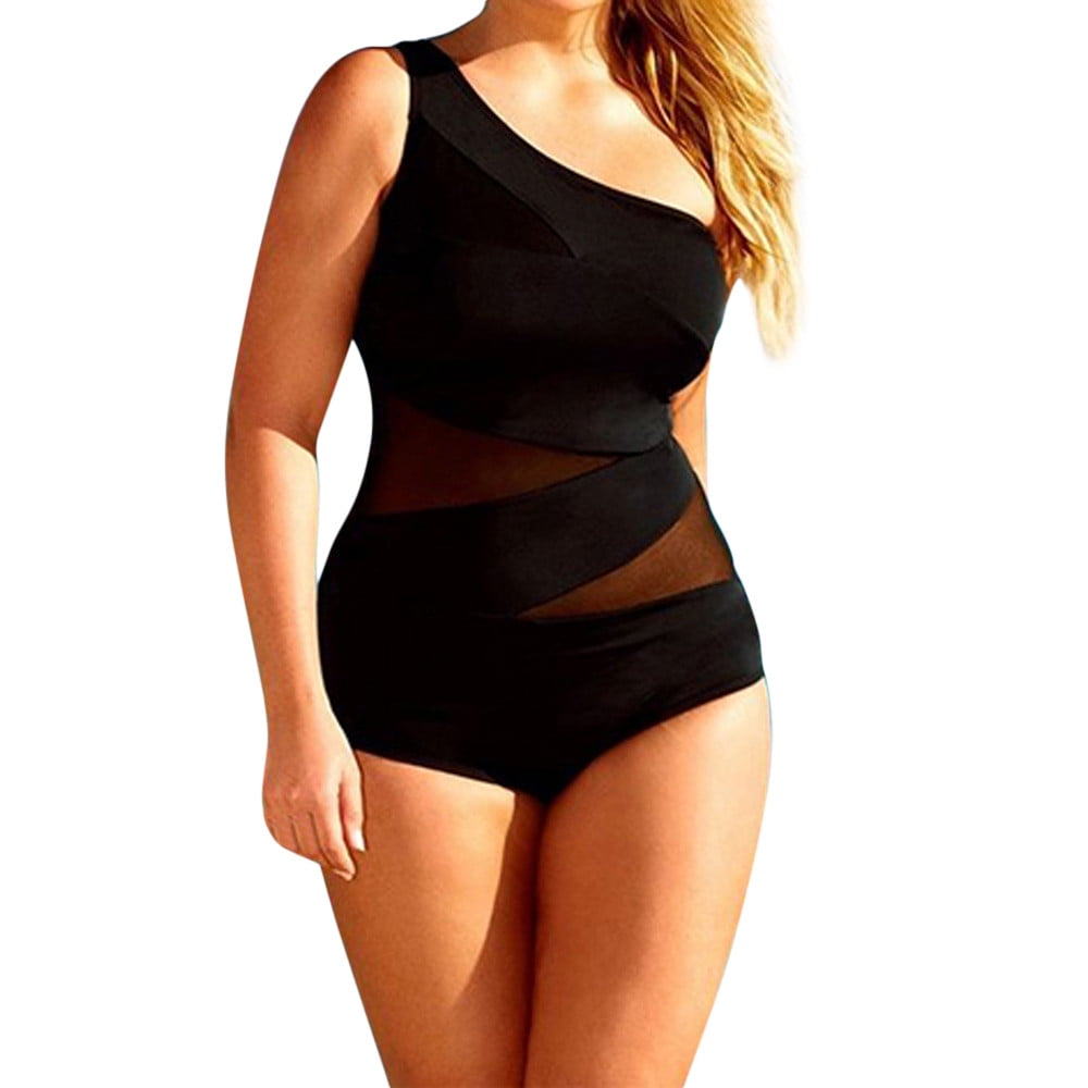 ã WOJERã Tummy Control Swimwear Black Halter One Piece Swimsuit Ruched