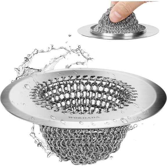 WOKDADA Reversible Kitchen Sink Strainer, Easy-to-Clean 304 Stainless Steel Sink Drainer, Replacement for Kitchen Sink Basket, Anti-Clogging, Patented Handmade Kitchen Sink Plug