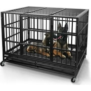 WOKEEN 48 Inch Heavy Duty Dog Crate Cage Kennel with Wheels, High Anxiety Indestructible, Sturdy Locks Design, Double Door and Removable Tray, Extra Large XL XXL
