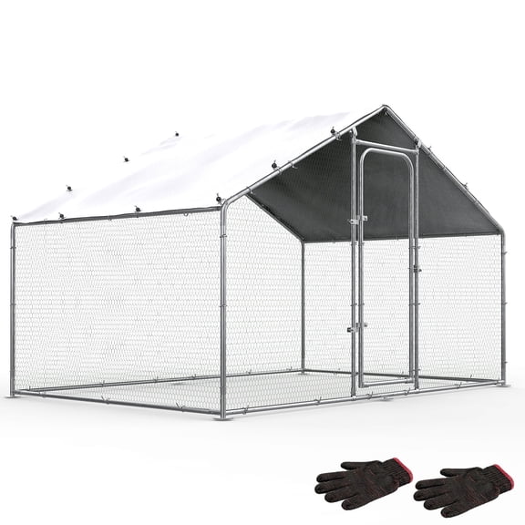WOKEEN 4.92 x 9.9 ft Large Metal Chicken Coop, Waterproof & Anti-UV Outdoor Dome Chicken Pen for Backyard