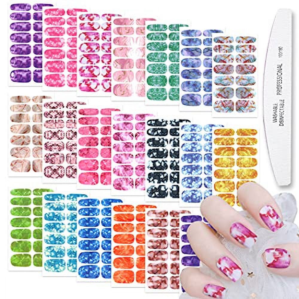 WOKOTO 20 Sheets Marble Peel and Stick Nail Polish Strips Candy Color Gradient Full Marble Nail