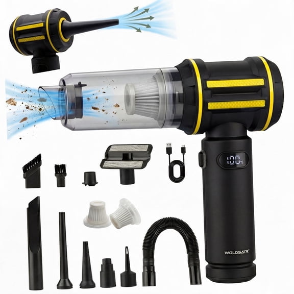 WOLDSTAR Cordless Wet/Dry Vacuum Cleaner for Car, Home, Office, Camping, Matte Black with Compressed Air Duster, Air Blower, Pump