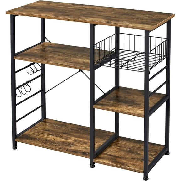 Mind Reader 3-Tier Microwave Stand - Metal Kitchen Rack With Hooks & Storage Shelves, Silver