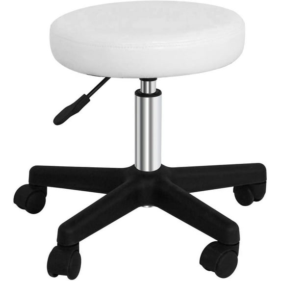 WOLEGEDO Adjustable Swivel Stool Chair Hydraulic Rolling Stool for Beauty Salon Massage Spa Medical Tattoo Drafting White