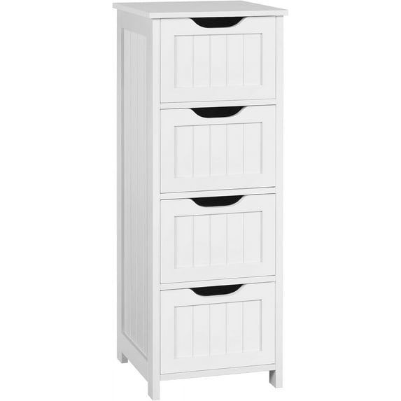 WOLEGEDO Bathroom Floor Cabinet, Free Standing Storage Organizer with 4 Drawers, Hallway Entryway Storage Cabinet White