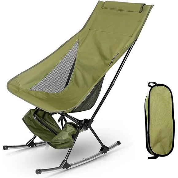 WOLEGEDO Folding Rocking Camping Chair, Outdoor Portable Rocker with High Back & Carrying Bag, Breathable Fabric, Full Steel Frame, Lightweight Rocker Camping Chair Green