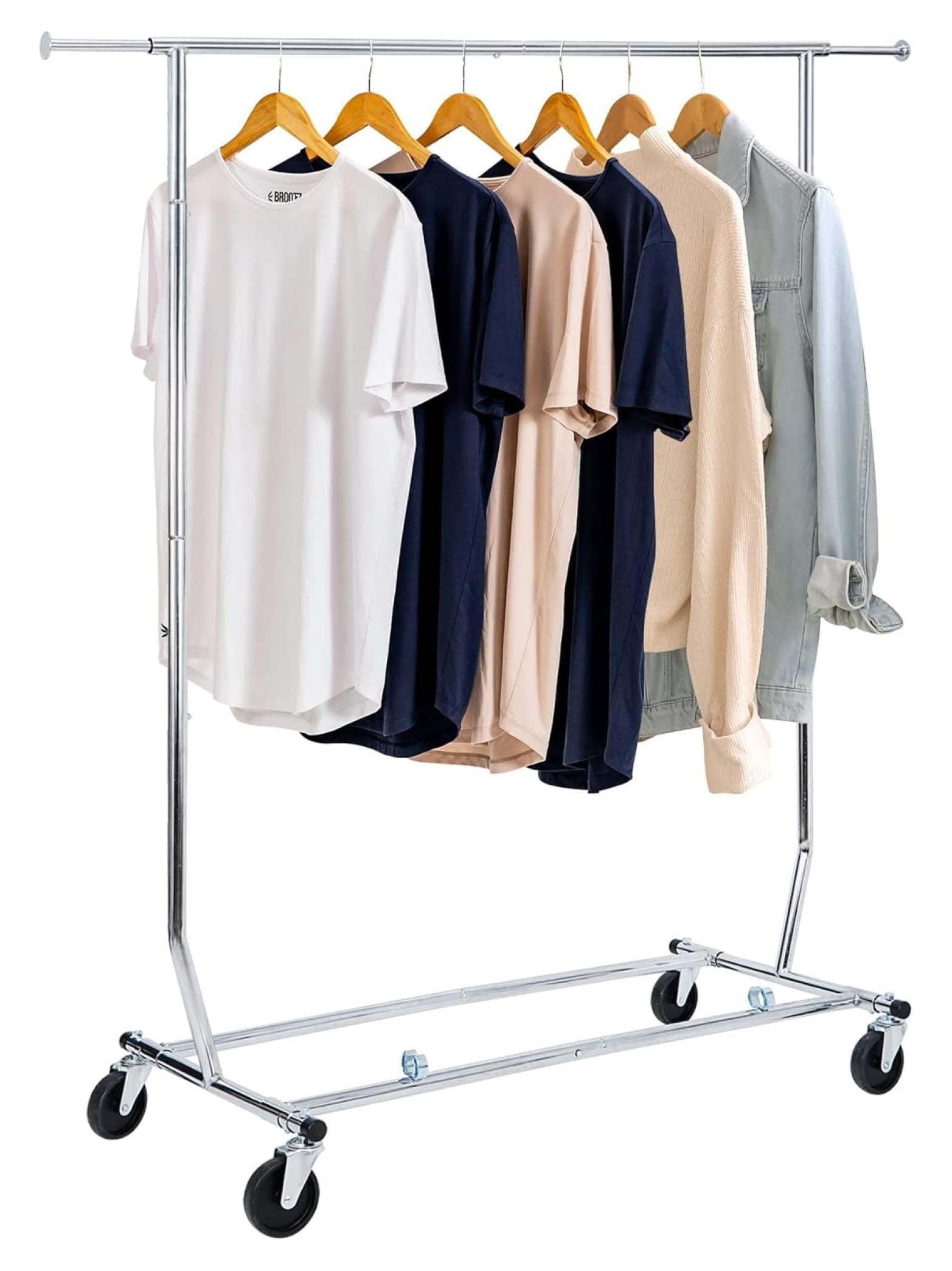 WOLEGEDO Metal Garment Rack with Wheels Single Rod Height Adjustable ...