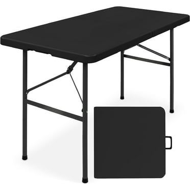 WOLEGEDO Plastic Folding Table, Indoor Outdoor Heavy Duty Portable w/Handle, Lock for Picnic, Party 4ft Black