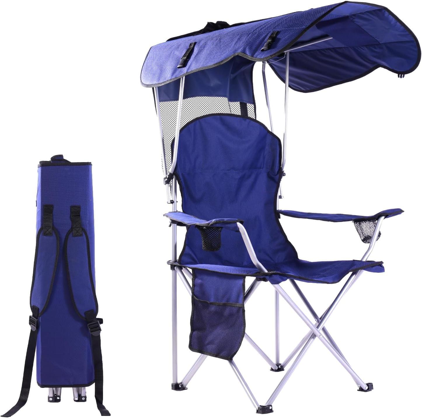 WOLEGEDO Portable Folding Camping Chairs with Canopy Shade, Beach Chair ...
