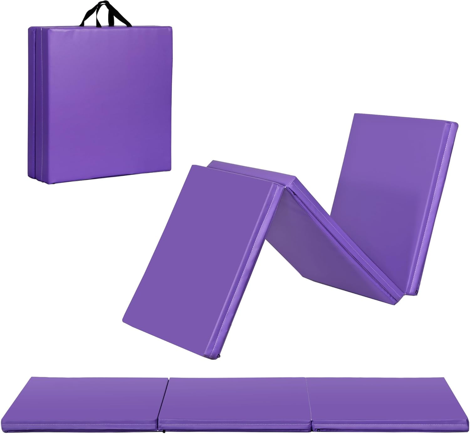 Tapis D'exercice Pliable FITNESS MANIAC – Trois Volets, Mousse Haute Densité, Rose, Avec Poignées
