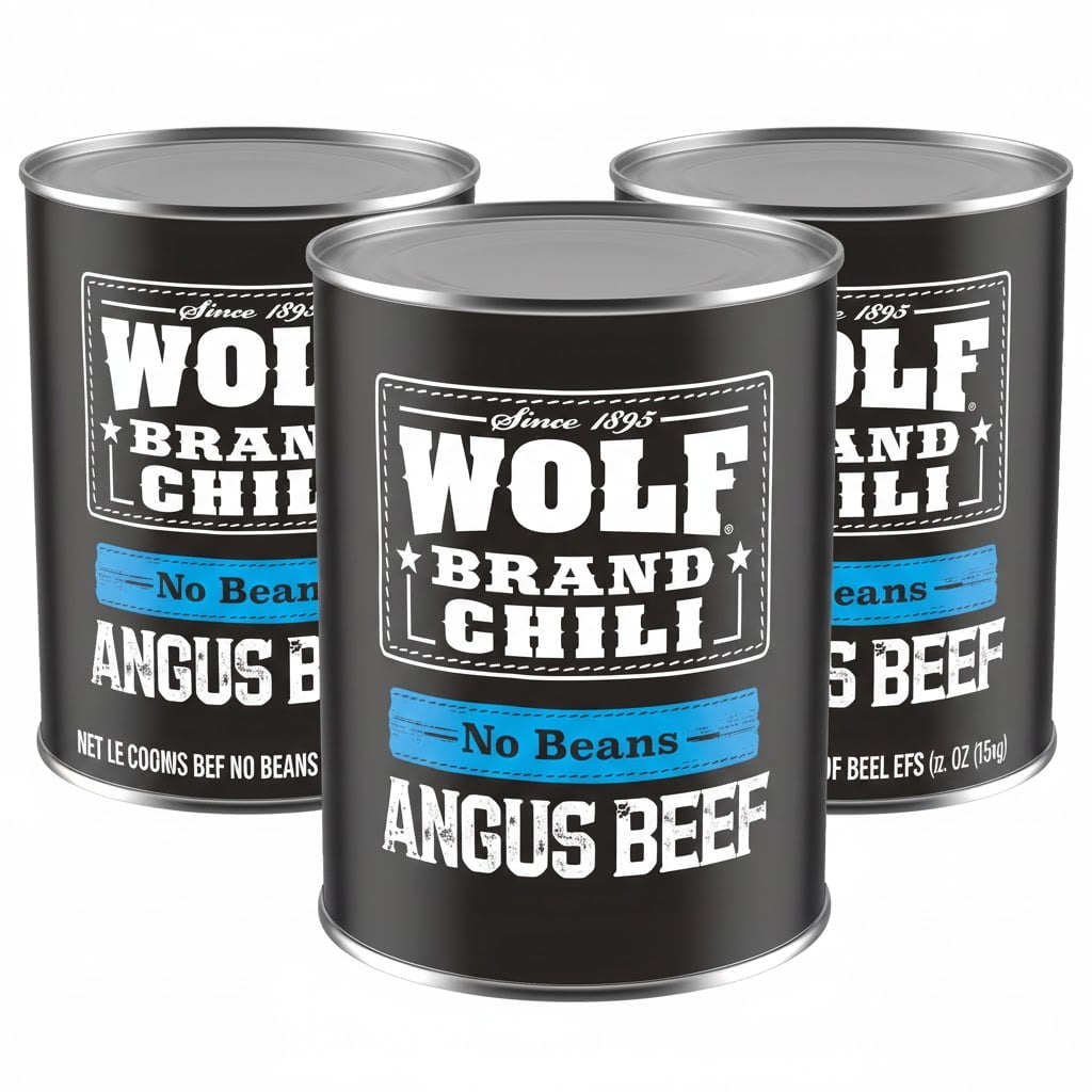 WOLF BRAND Angus Beef No Beans Chili, 15 oz Can (3-Pack) | 34g Protein Per Serving |