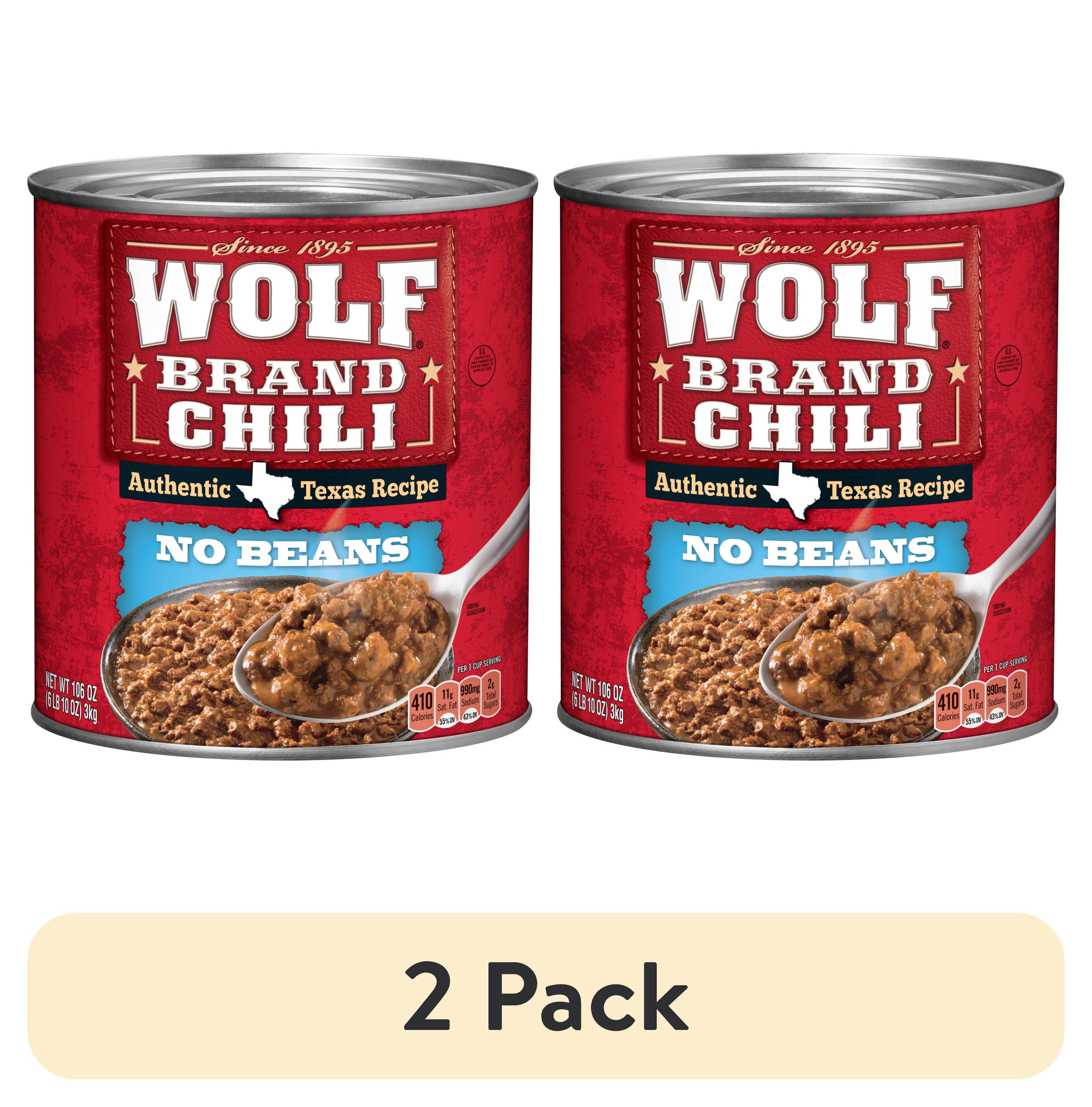 (2 pack) WOLF BRAND Chili No Beans, Chili Without Beans, 106 oz Can