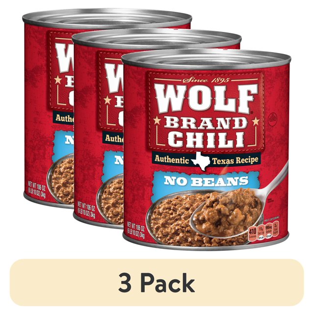 (3 pack) WOLF BRAND Chili No Beans, Chili Without Beans, 106 oz Can