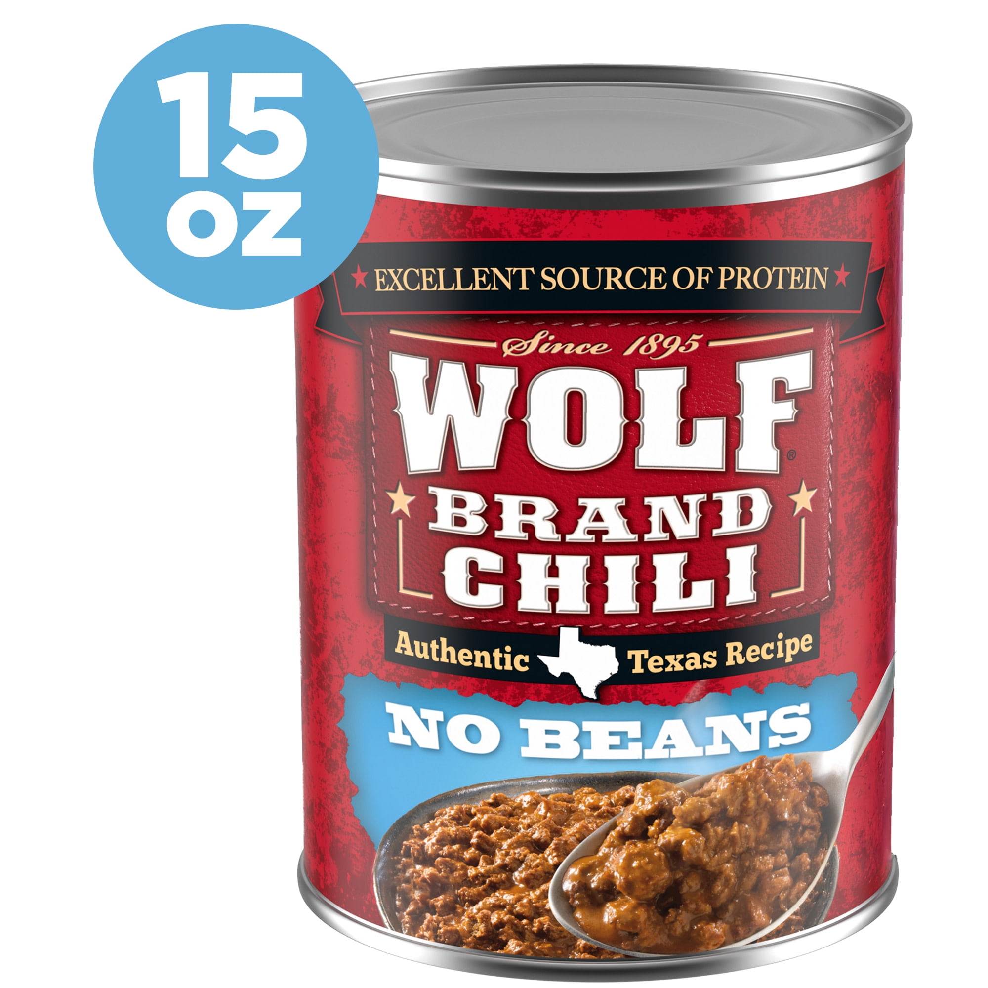 Wolf Brand Chili No Beans, Chili Without Beans, 25g Protein Per Serving, 15 oz. Can