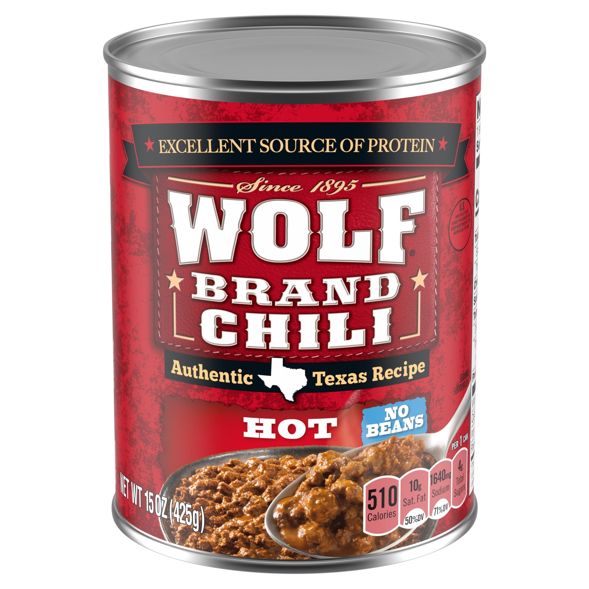 WOLF BRAND Hot Chili Without Beans, 15 oz Can