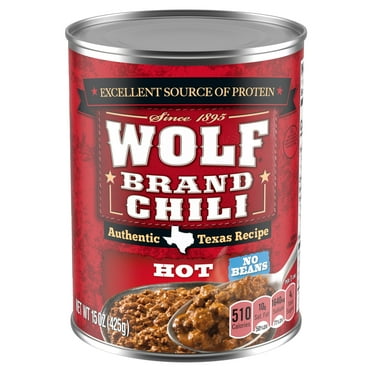 WOLF BRAND Hot Chili Without Beans, 15 oz Can