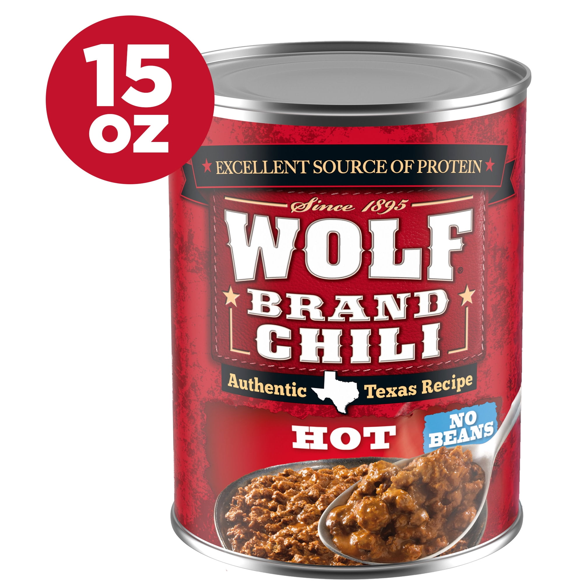 Wolf Brand Hot Chili Without Beans, 25g Protein Per Serving, 15 oz. Can