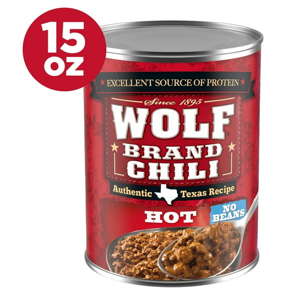 Wolf Brand Hot Chili Without Beans, 25g Protein Per Serving, 15 oz. Can