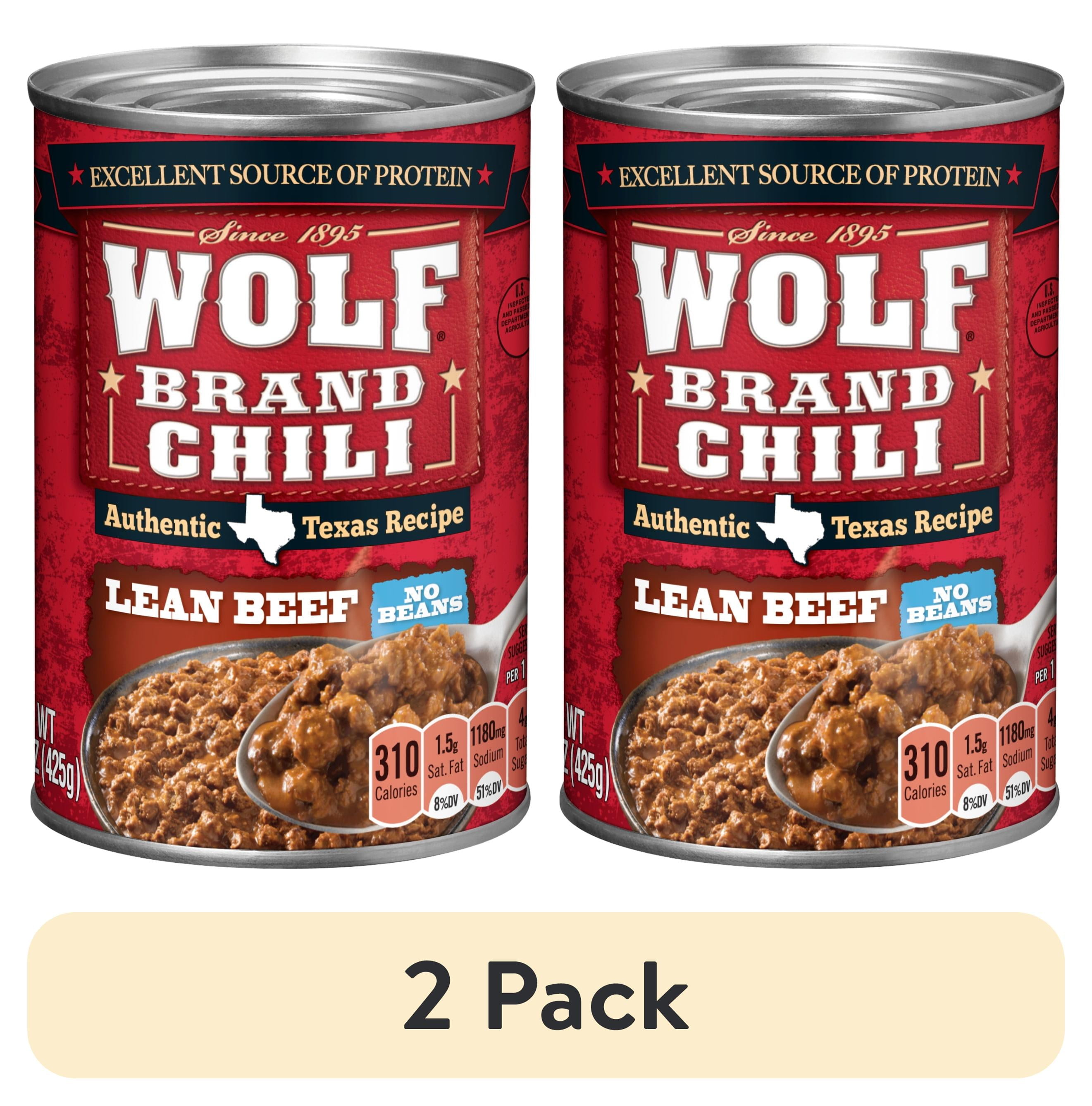 (2 pack) WOLF BRAND Lean Beef Chili Without Beans, 15 oz Can