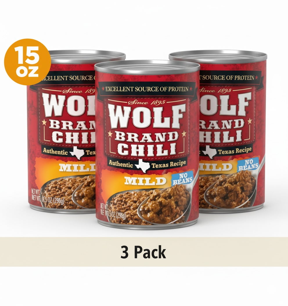 WOLF BRAND Mild Chili Without Beans, 15 oz Can (3 Pack)