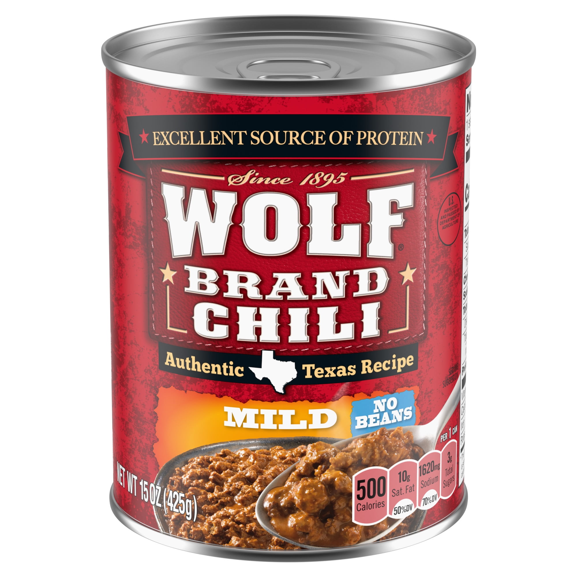 WOLF BRAND Mild Chili Without Beans, 15 oz Can