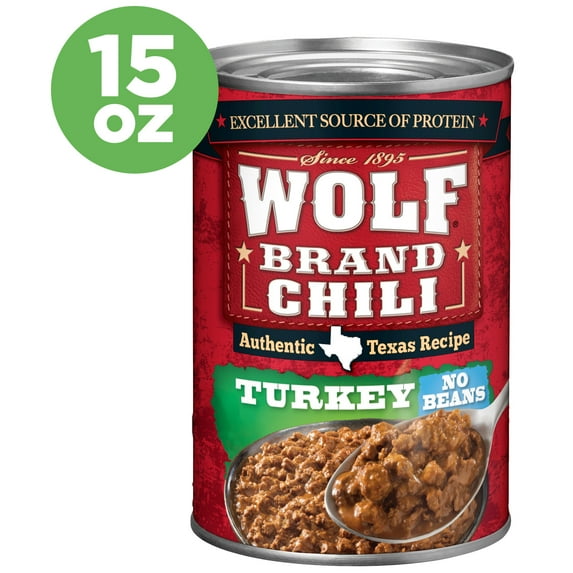 Wolf Brand Turkey Chili Without Beans, 96% Fat Free, 32g Protein Per Serving, 15 oz. Can