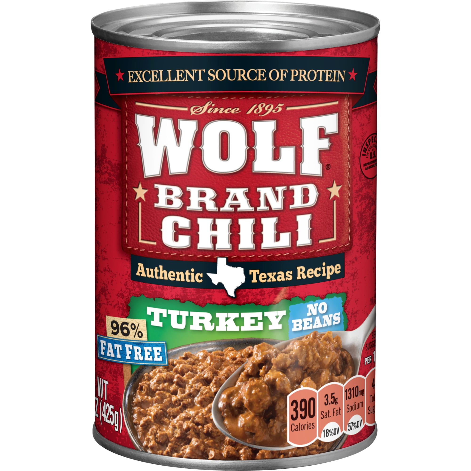 WOLF BRAND Turkey Chili Without Beans, 96% Fat Free, 15 oz Can