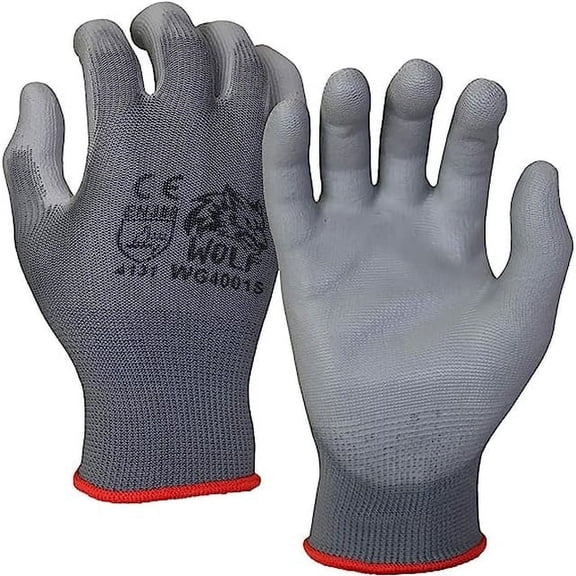 WOLF Industrial Polyurethane Palm Coated Nylon Shell Work Gloves - Gray, Small (Pack of 12)