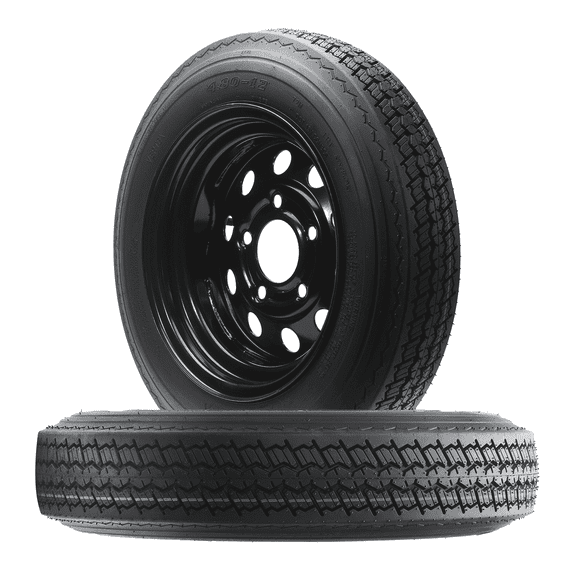 WOLF PACK 2PCS Tires Rims 4.80-12 4PR ON 12X4 5-4.5 Black MOD