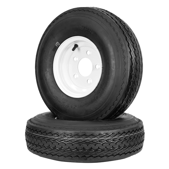 WOLF PACK Trailer Tires On Rims 570-8 5.70-8 5 Lug on 4.5" White Wheel 6PLY, Set of Two