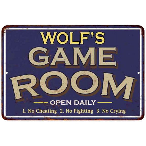 WOLF'S Blue Game Room Sign Metal Wall Decor 8x12 108120002492