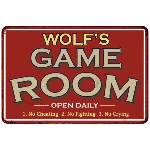 WOLF'S Game Room Sign Vintage Look 12 x 18 Matte Finish Metal 112180001492