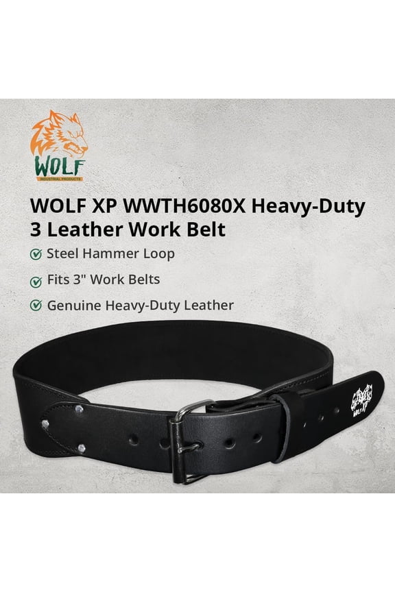 WOLF XP WWTH6080X Heavy-Duty Genuine Leather Work Belt | 3-inch Wide Tool Waist Belt for Men