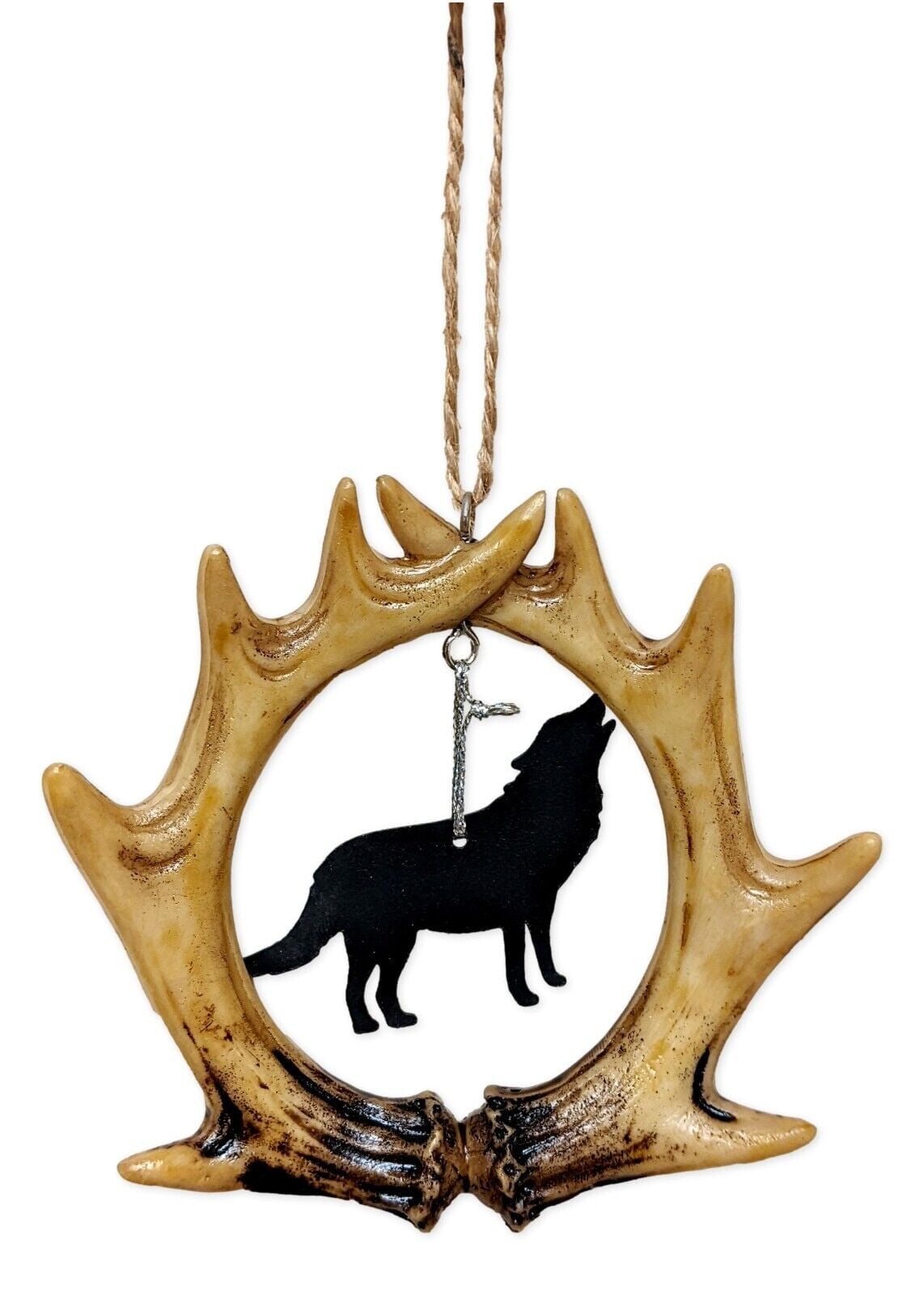 WOLF in Antlers Woodland Christmas Ornament, by DeLeon