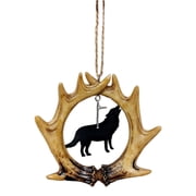 WOLF in Antlers Woodland Christmas Ornament, by DeLeon