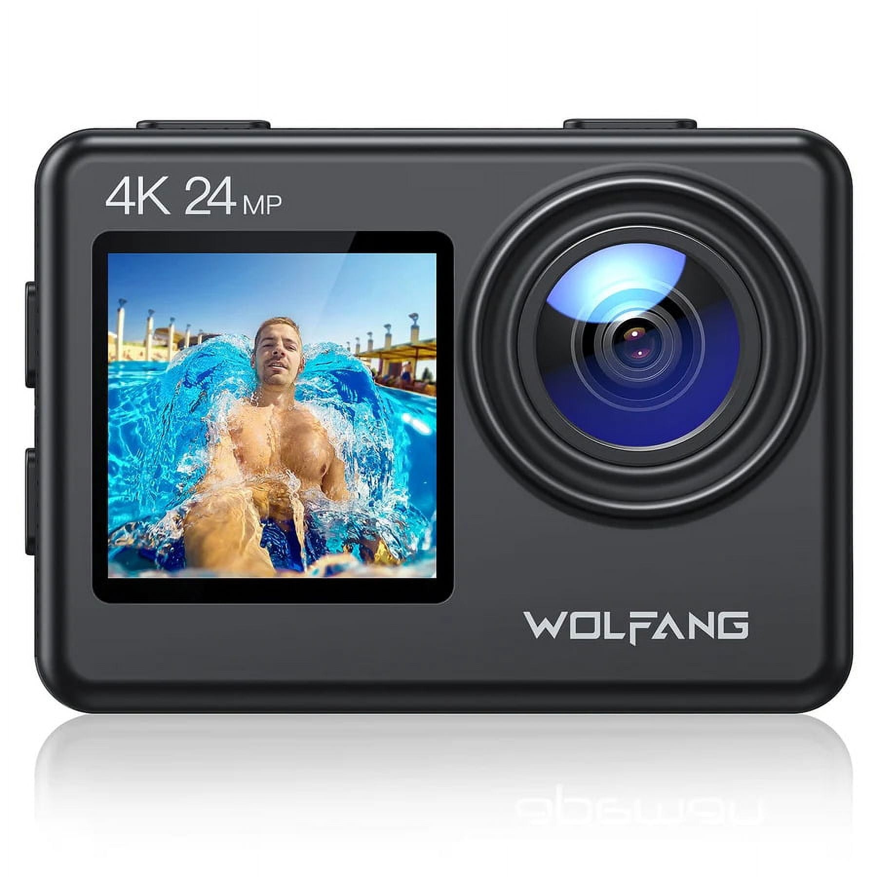 WOLFANG Action Camera 4K 24MP WiFi Vlogging Camera Underwater 40M with Remote Control IP68 Waterproof Case