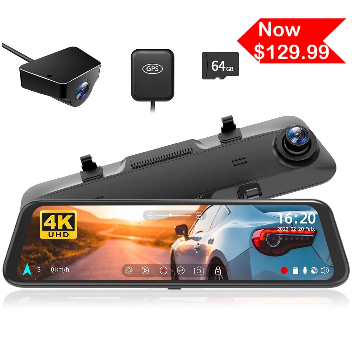 4K 12 Mirror Dash Cam - Vantop H612T Front & Rear View Dual Dash Camera,  IPS Touch Screen, Voice Control Cars Mirror Camera W/Night Vision Parking