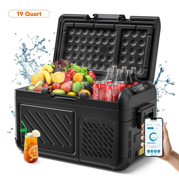 WOLFBOX 19 Quart Car Refrigerator, 12V Portable Fridge with APP Car freezer, RV Car Refrigerator with 12/24V DC 110-240V AC,Electric Cooler for Car, Outdoor, Camping,Travel and Home Use